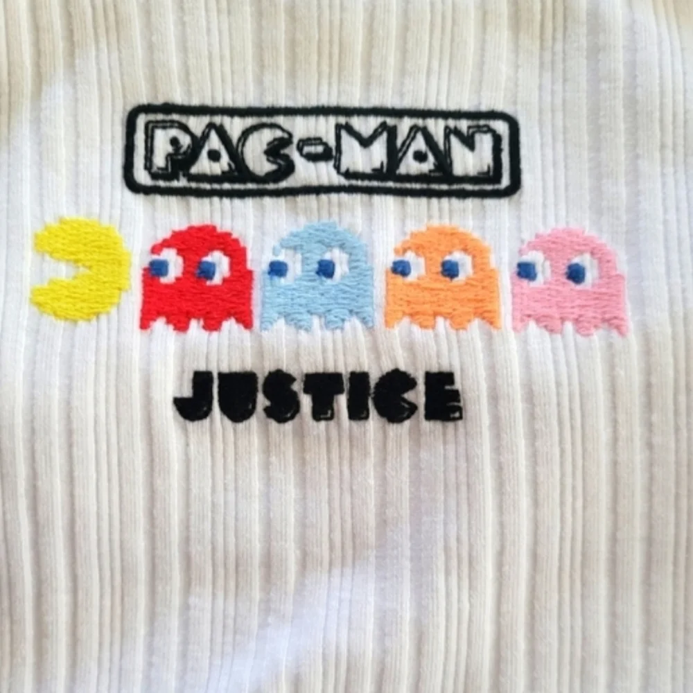 Justice White and Black Ribbed Pac Man Ghosts Tank Top Size XS Heart Of Justice